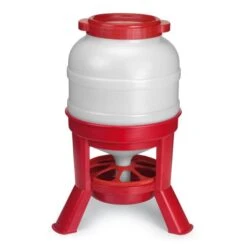 Mangeoire à Trémie Poule En Plastique Avec Pieds 30L Rouge Et Blanche - Gaun