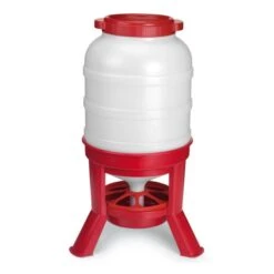 Mangeoire à Trémie Poule En Plastique Avec Pieds 40L Rouge Et Blanche - Gaun