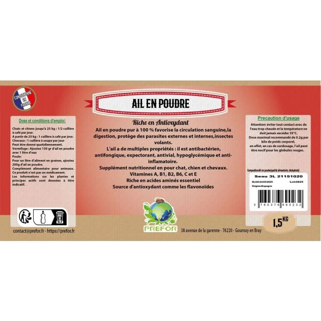 Ail En Poudre Pour Poule Seau 1,5kg - Prefor 4 Ail En Poudre Pour Poule Seau 1,5kg - Prefor – Image 2