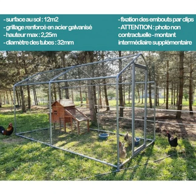 Enclos Poulailler 12m² Tubes 32mm H2,25m - Parc Grillagé Renforcé 6x2m - Acier Galvanisé 4 Enclos Poulailler 12m² Tubes 32mm H2,25m - Parc Grillagé Renforcé 6x2m - Acier Galvanisé – Image 2
