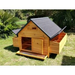 Poulailler Cémani XXL Toit Shingle Noir 15 à 18 Poules -Poulaillers grand poulailler bassette xxl toit noir 15 18 poules vue arriere ouvert