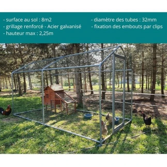 Enclos Poulailler 8m² Tubes 32mm H2,25m - Parc Grillagé Renforcé 4x2m - Acier Galvanisé 3 Enclos Poulailler 8m² Tubes 32mm H2,25m - Parc Grillagé Renforcé 4x2m - Acier Galvanisé – Image 2