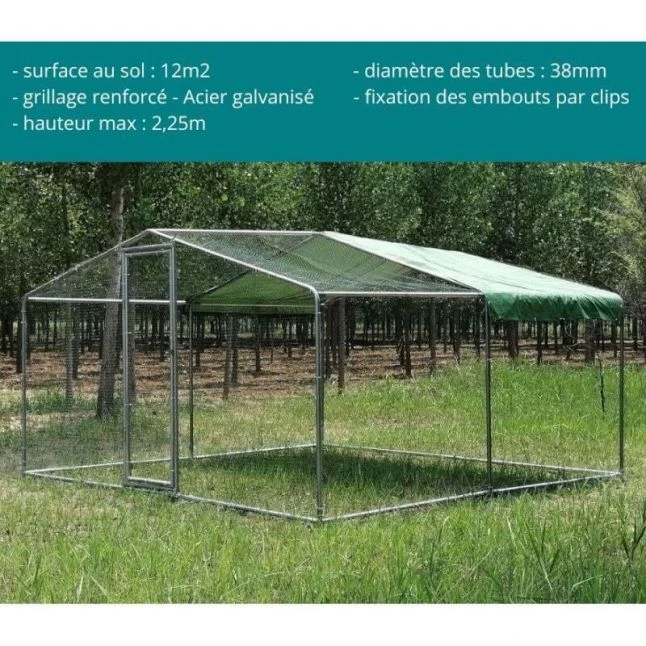 Enclos Poulailler 12m² Tubes 38mm H2,25m - Parc Grillagé Renforcé 4x3m - Acier Galvanisé 4 Enclos Poulailler 12m² Tubes 38mm H2,25m - Parc Grillagé Renforcé 4x3m - Acier Galvanisé – Image 2
