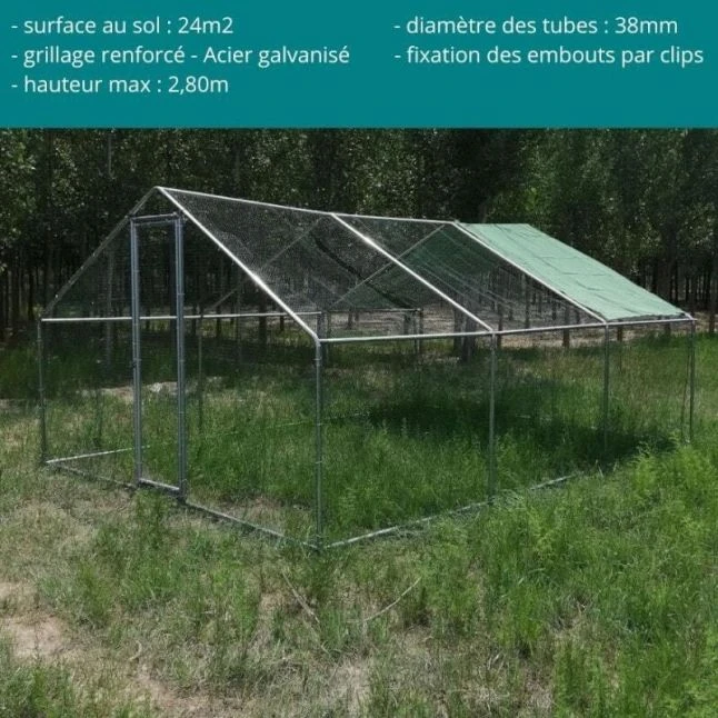 Enclos Poulailler 24m² Tubes 38mm H2,8m - Parc Grillagé Renforcé 6x4m - Acier Galvanisé 4 Enclos Poulailler 24m² Tubes 38mm H2,8m - Parc Grillagé Renforcé 6x4m - Acier Galvanisé – Image 2
