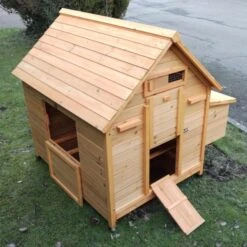 Poulailler Cémani XL Toit Bois 6 à 10 Poules -Poulaillers poulailler bois cemani xl 6 8 poules profil ouvert