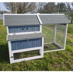 Poulailler Deluxe Bleu Toit Shingle Gris 10 à 12 Poules -Poulaillers poulailler deluxe 12 poules bleu cote ferme