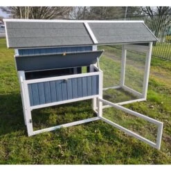 Poulailler Deluxe Bleu Toit Shingle Gris 10 à 12 Poules -Poulaillers poulailler deluxe 12 poules bleu cote ouvert