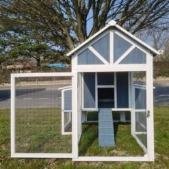 Poulailler Deluxe Bleu Toit Shingle Gris 10 à 12 Poules -Poulaillers poulailler deluxe 12 poules bleu vue face ouvert