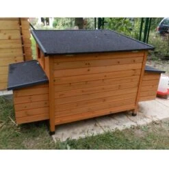 Poulailler Sussex XL Toit Shingle Noir Ouvrant 6 à 10 Poules Bois FSC -Poulaillers poulailler sussex xl deux pondoirs vue arriere