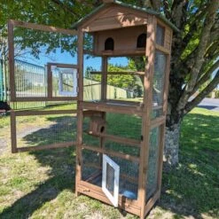 Volière Pour Oiseaux En Bois Double Toit Shingle -Poulaillers voli re oiseaux ext rieur 2 parties tout ouvert