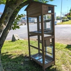 Volière Pour Oiseaux En Bois Double Toit Shingle -Poulaillers voli re oiseaux ext rieur 2 parties vue arri re