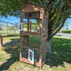 Volière Pour Oiseaux En Bois Double Toit Shingle -Poulaillers voli re oiseaux ext rieur 2 parties vue fen tre haute ouverte